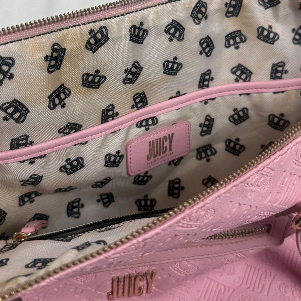 Juicy by Juicy Couture Pink Embossed‎ Logo Tote Bag Mens Crown Print Large Purse
